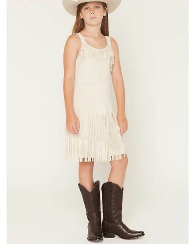 Shyanne Girls' Solid Faux Suede Fringe Sleeveless Dress
