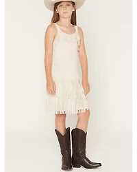 Shyanne Girls' Solid Faux Suede Fringe Sleeveless Dress