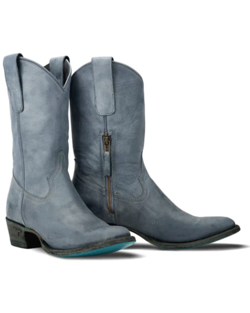 Lane Women's Plain Jane Washed Denim Midi Western Boots - Round Toe