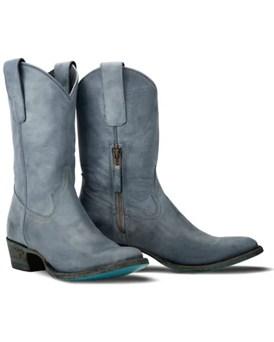 Lane Women's Plain Jane Washed Denim Midi Western Boots - Round Toe