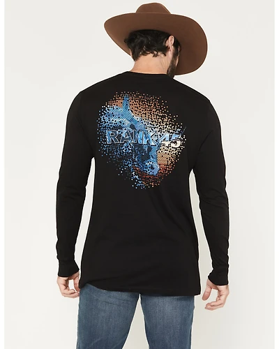 RANK 45® Men's Serape Logo Bull Pixel Long Sleeve Graphic T-Shirt