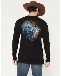 RANK 45® Men's Serape Logo Bull Pixel Long Sleeve Graphic T-Shirt