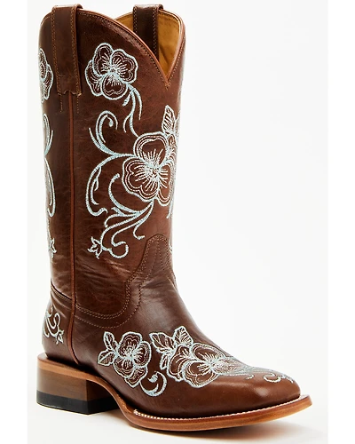 Shyanne Women's Lasy Floral Embroidered Western Boots - Broad Square Toe