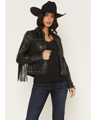 Idyllwind Women's Nance Studded Fringe Faux Leather Jacket