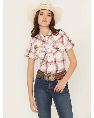 Shyanne Women's Plaid Print Short Sleeve Button-Down Western Shirt