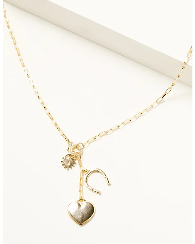 Shyanne Women's 14K Gold Heart Horseshoe Charm Lariat Necklace