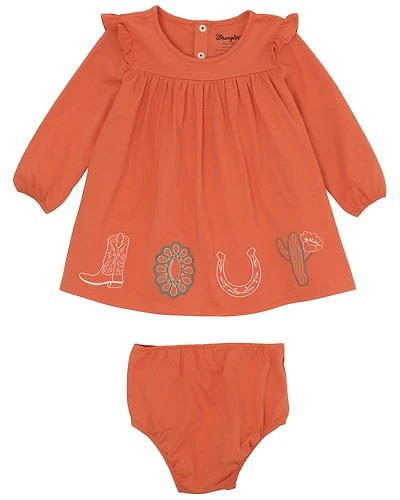 Wrangler Infant Girls' Print Long Sleeve Dress And Diaper Cover - 2 Piece