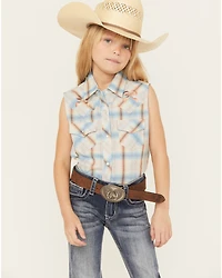 Ely Walker Girls' Plaid Print Sleeveless Snap Western Shirt
