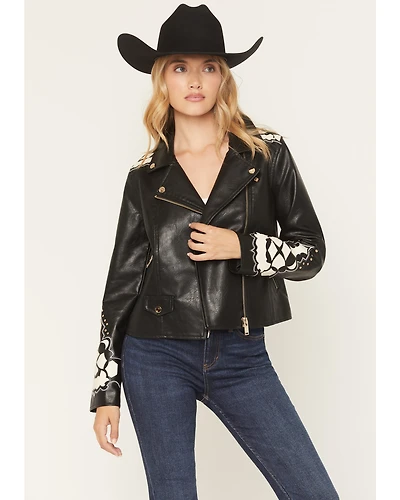 Stoosh Women's Embellished Faux Leather Jacket