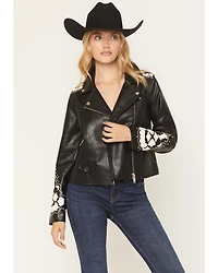Stoosh Women's Embellished Faux Leather Jacket