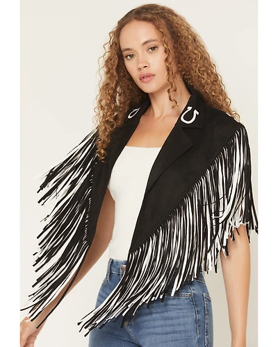 Saints & Hearts Women's Faux Suede Horseshoe Fringe Cape