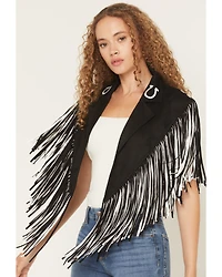 Saints & Hearts Women's Faux Suede Horseshoe Fringe Cape