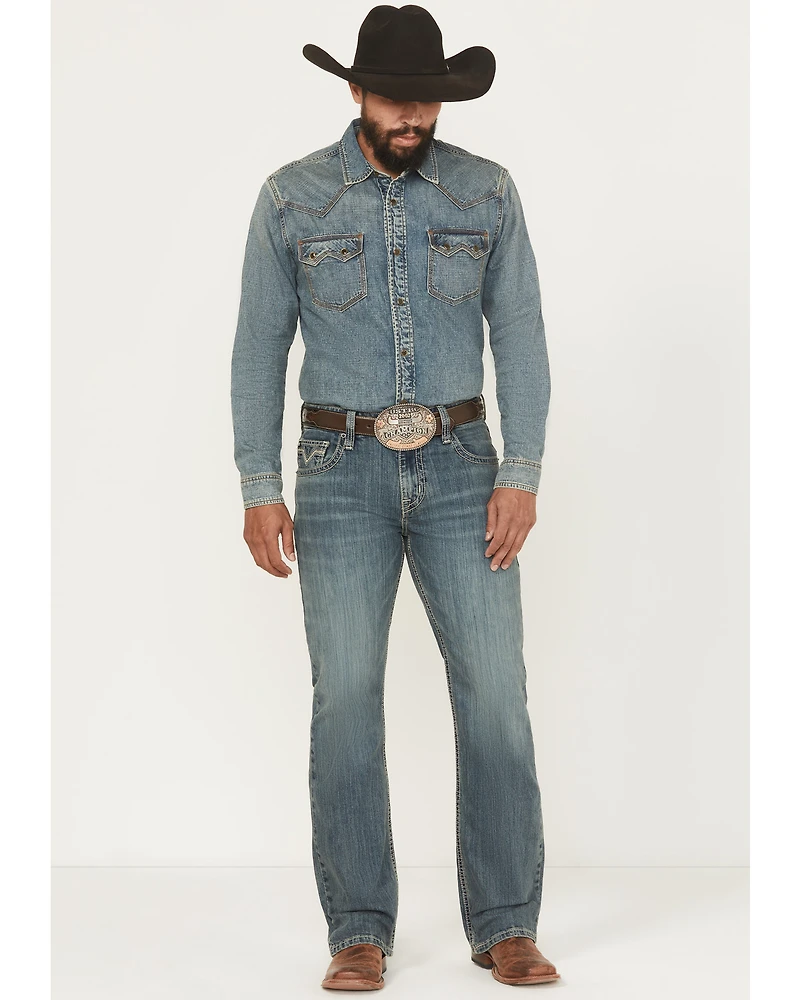 Rock & Roll Denim Men's Medium Wash Double Barrel Relaxed Bootcut Stretch Jeans
