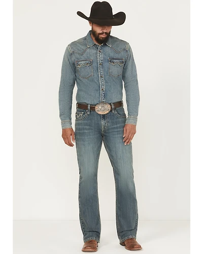 Rock & Roll Denim Men's Medium Wash Double Barrel Relaxed Bootcut Stretch Jeans