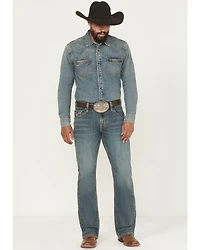 Rock & Roll Denim Men's Medium Wash Double Barrel Relaxed Bootcut Stretch Jeans