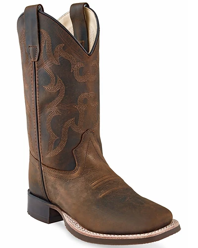 Old West Boys' Brown Western Boots - Broad Square Toe