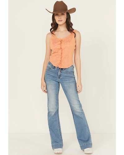 Rock & Roll Denim Women's Medium Wash High Rise Trouser Double Waistband Stretch Jeans