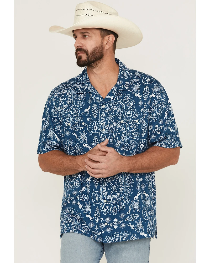 Wrangler Men's Western Print Short Sleeve Snap Shirt