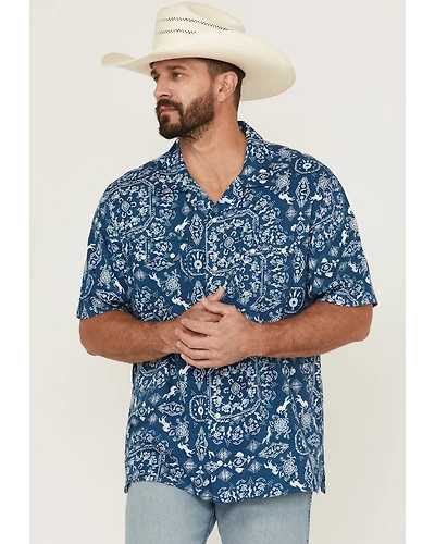 Wrangler Men's Western Print Short Sleeve Snap Shirt