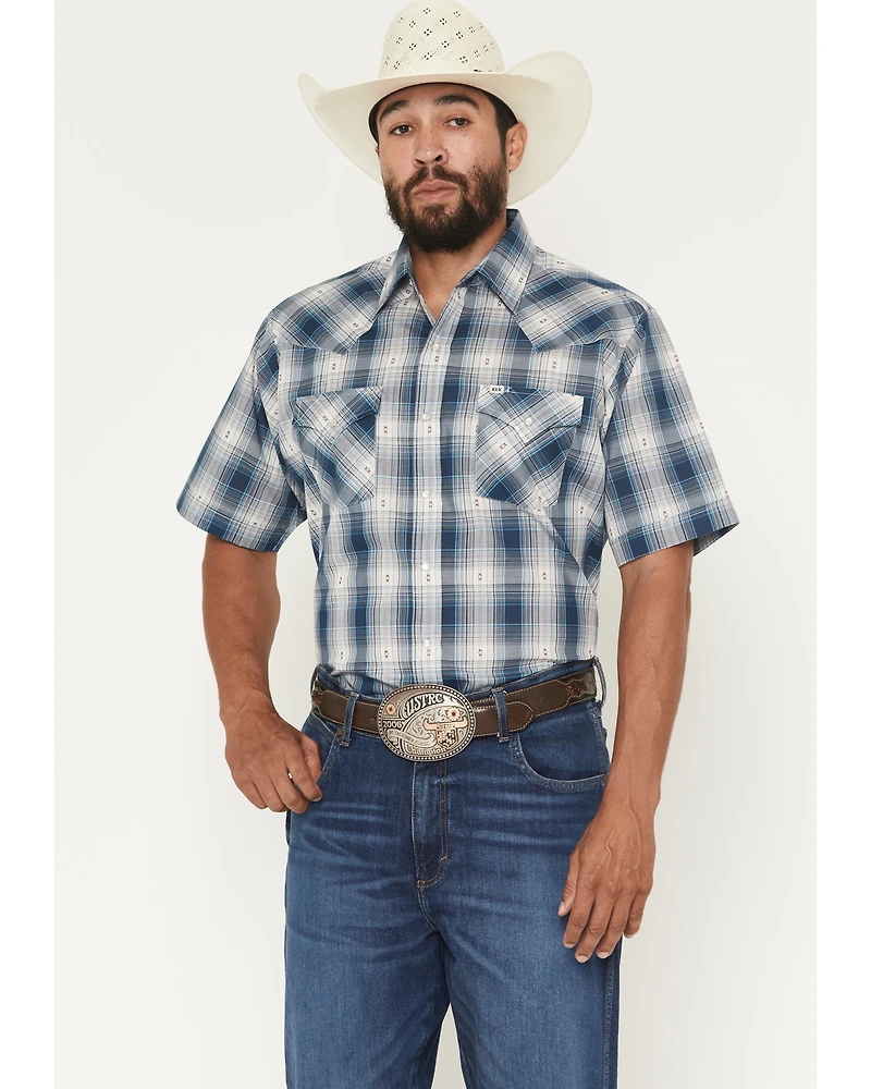 Ely Walker Men's Plaid Print Short Sleeve Pearl Snap Western Shirt