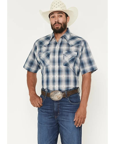 Ely Walker Men's Plaid Print Short Sleeve Pearl Snap Western Shirt