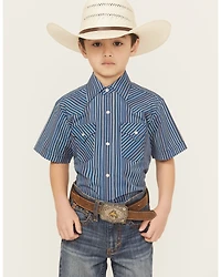 Ely Walker Boys' Striped Short Sleeve Pearl Snap Western Shirt