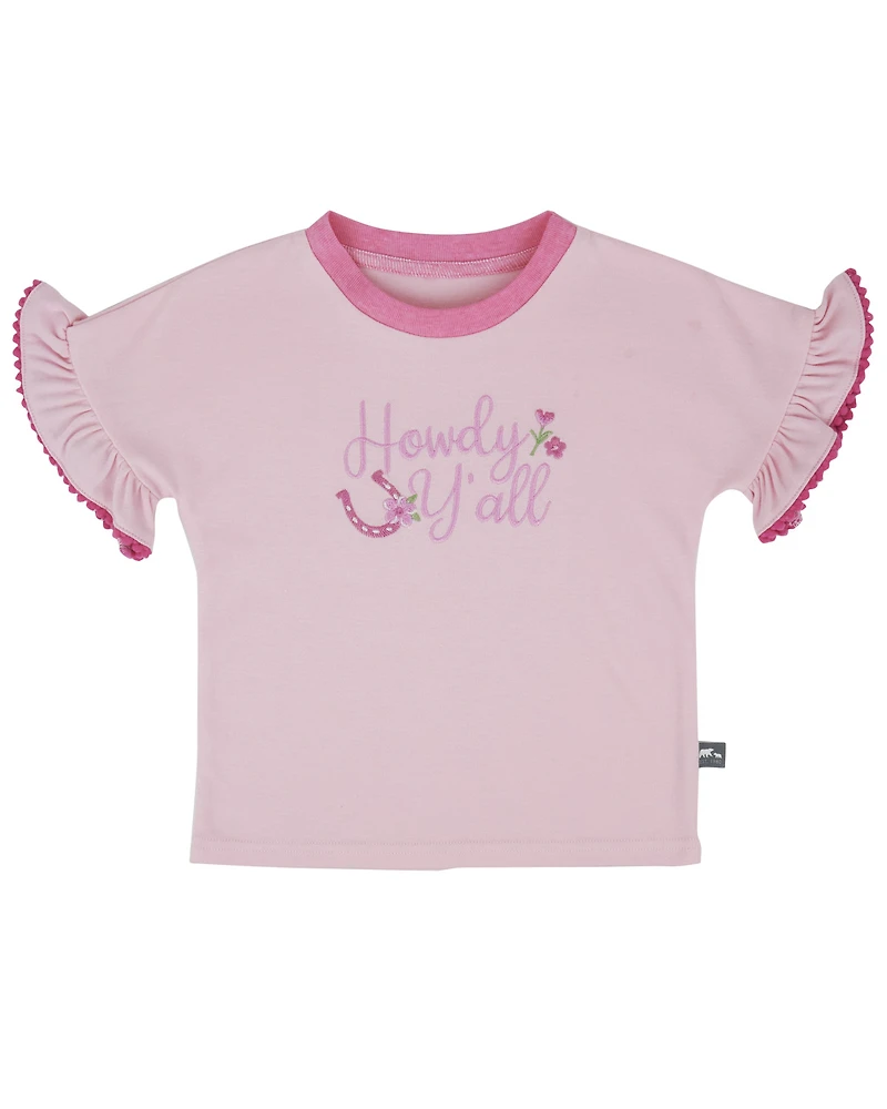 Rugged Bear Toddler Girls' Howdy Y'all Short Sleeve Top