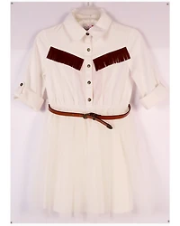 Sugar California Girls' Fringe Long Sleeve Button-Down Denim Tutu Dress