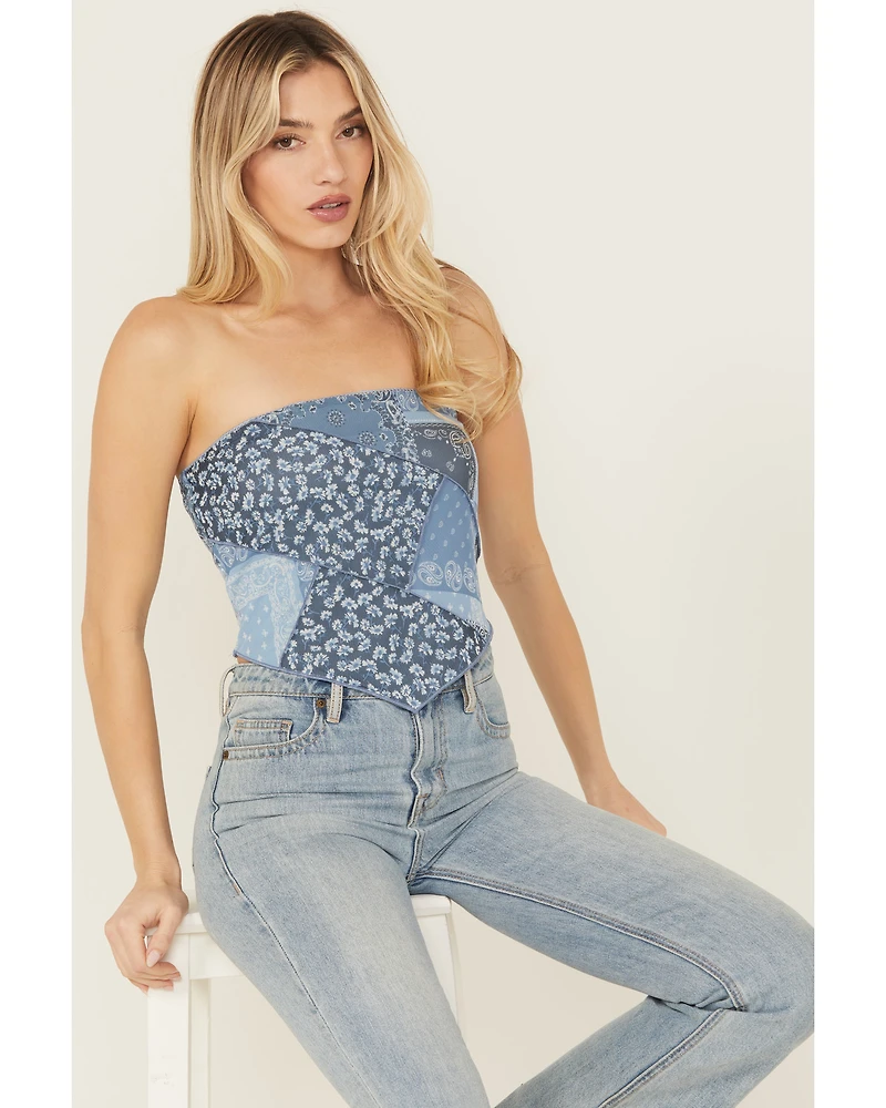 Originality Women's Mix Print Mesh Bandana Tube Top