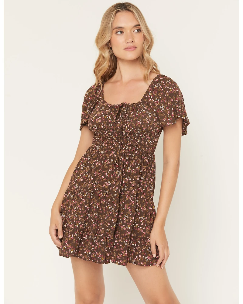 Angie Women's Floral Print Short Sleeve Mini Dress