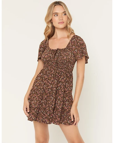 Angie Women's Floral Print Short Sleeve Mini Dress