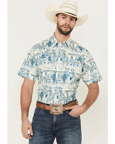Roper Men's West Made Print Short Sleeve Snap Western Shirt