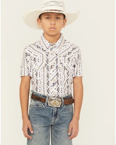 Rock & Roll Denim Boys' Southwestern Print Short Sleeve Button-Down Polo