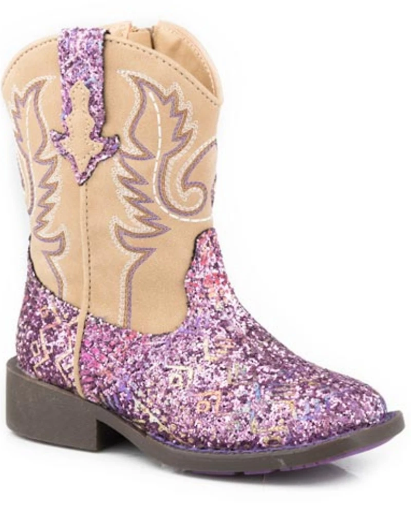 Roper Toddler Girls Glitter Southwestern Western Boots - Broad Square Toe