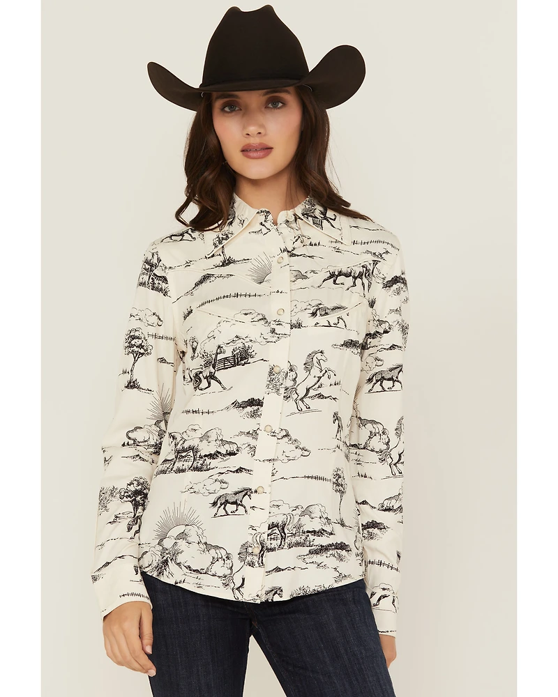 Wrangler x Lainey Wilson Women's Landscape Print Long Sleeve Snap Western Shirt