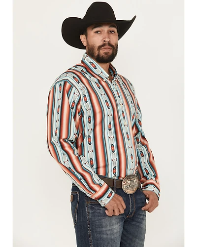 Rock & Roll Denim Men's Southwestern Serape Striped Long Sleeve Button-Down Stretch Western Shirt