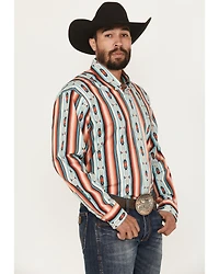Rock & Roll Denim Men's Southwestern Serape Striped Long Sleeve Button-Down Stretch Western Shirt
