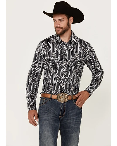 Rock & Roll Denim Men's Southwestern Print Long Sleeve Snap Stretch Western Shirt