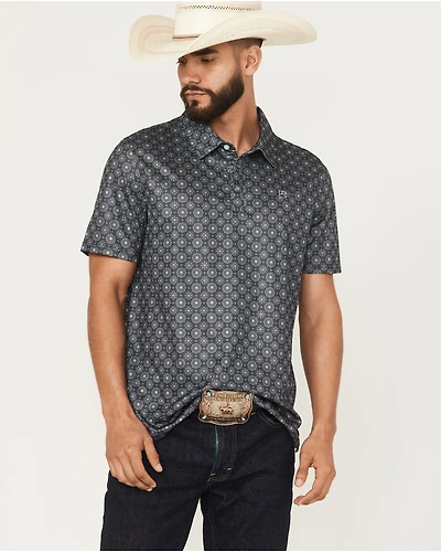 Panhandle Slim Men's Medallion Print Short Sleeve Snap Performance Polo