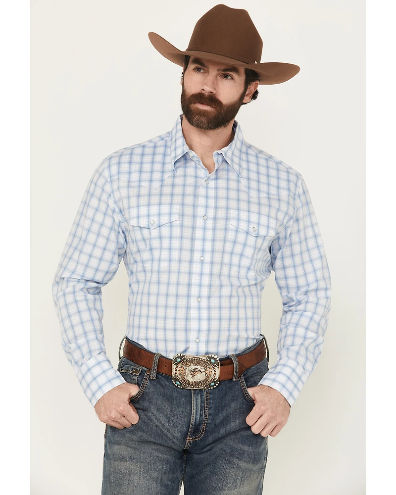 Wrangler Men's Plaid Print Long Sleeve Snap Stretch Western Shirt