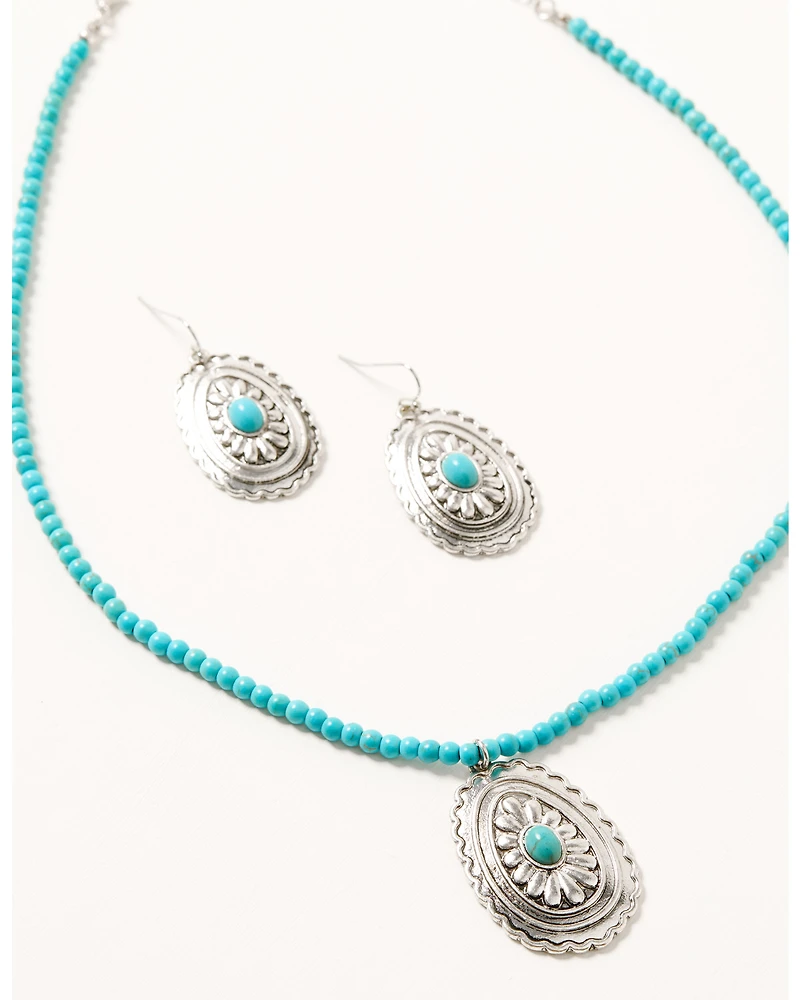 Shyanne Women's Turquoise Beaded Oval Concho Jewelry Set - 2 Piece