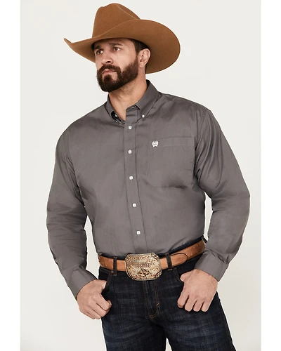 C‌inch Men's Solid Dove Gray Button Long Sleeve Shirt