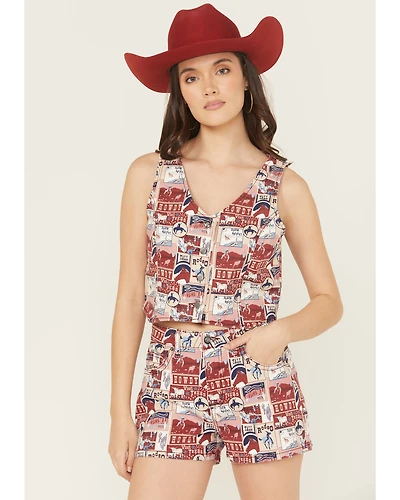 Rock & Roll Denim Women's Americana Print Button-Down Vest