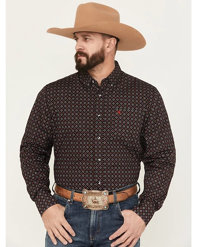 Rodeo Clothing Men's Geo Print Long Sleeve Button-Down Shirt