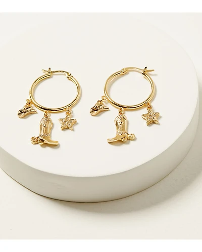 Shyanne Women's 14K Gold Western Charm Dangle Hoop Earrings