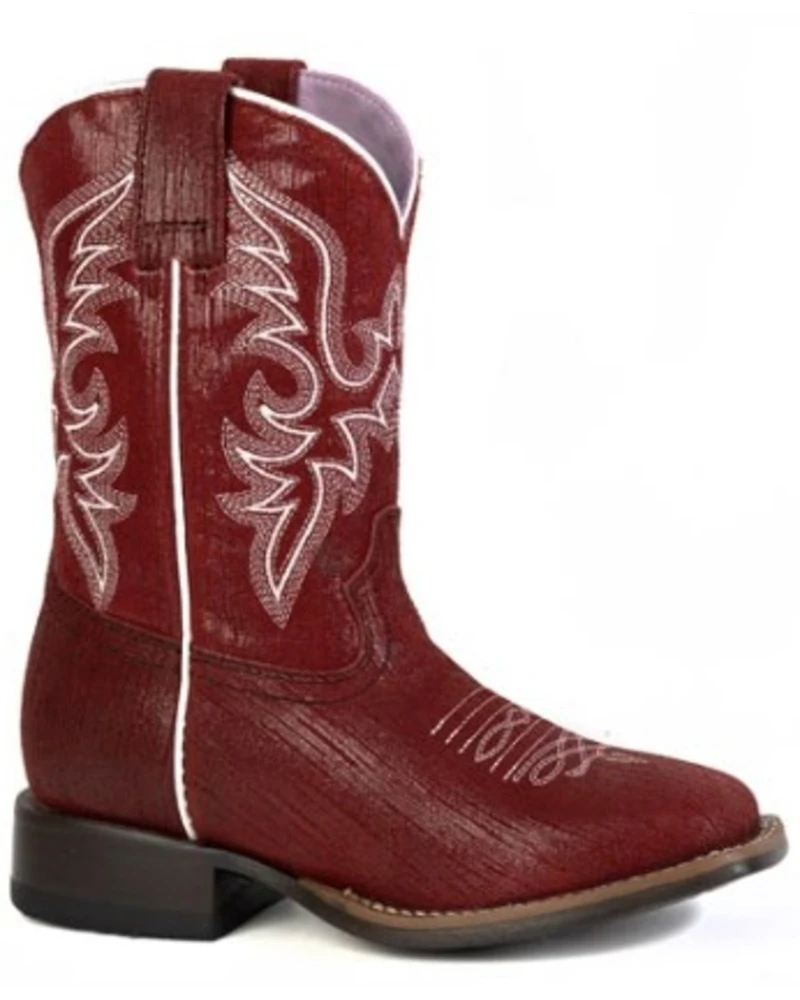 Roper Little Girls' Big Red Suede Western Boots - Broad Square Toe