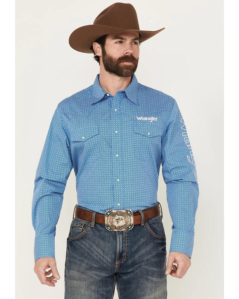 Wrangler Men's Geo Print Logo Long Sleeve Snap Western Shirt