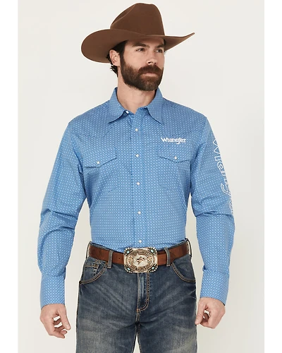 Wrangler Men's Geo Print Logo Long Sleeve Snap Western Shirt