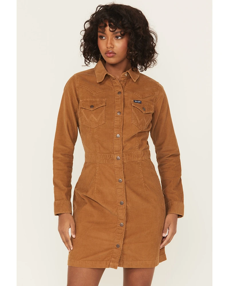 Wrangler Retro Women's Corduroy Long Sleeve Snap Mini Dress