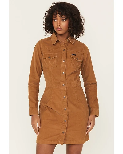 Wrangler Retro Women's Corduroy Long Sleeve Snap Mini Dress